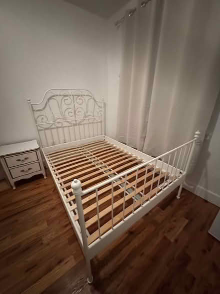 Photo of free Black leather sofa, minifridge, etc (Bed-Stuy) #1