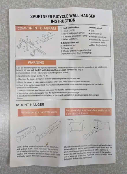 Photo of free Sportneer bicycle wall hanger (Milnthorpe LA7) #3