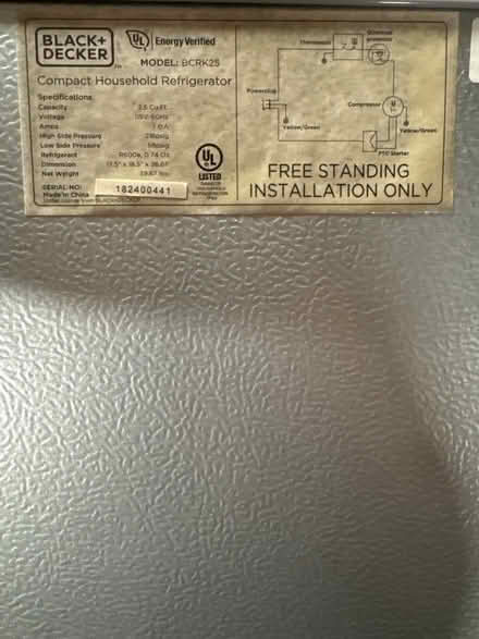 Photo of free 2.5 cubic ft refrigerator (Watertown) #3