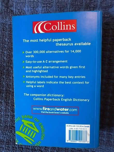 Photo of free Collins paperback Thesaurus (Gleneagles area, Wboro NN8) #2