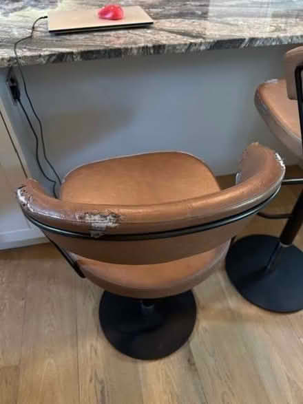 Photo of free Two Swivel Adjustable height Bar Stools (Damaged Tan Leather (Sion Hill) #2