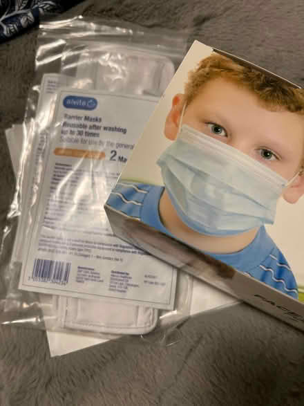 Photo of free DISPOSABLE CHILD SIZE FACE MASKS Box of 50 + few cloth ones (Lower Morden SM4) #1