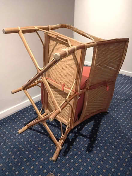 Photo of free Retro rattan 2-seater w/ brick red 5cm thick garden cushion (Hendon NW4) #2