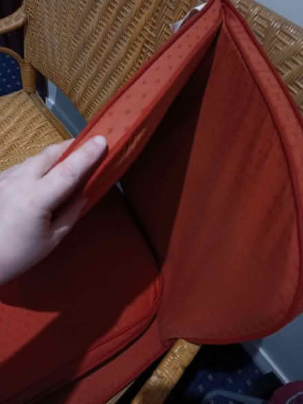 Photo of free Retro rattan 2-seater w/ brick red 5cm thick garden cushion (Hendon NW4) #3