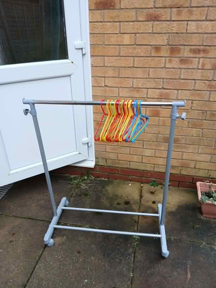 Photo of free Adjustable clothes rail and kids hangers (Standens Barn) #1