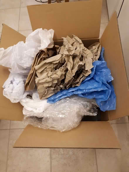 Photo of free Large strong cardboard box with mixed packaging (Dulwich SE21) #1