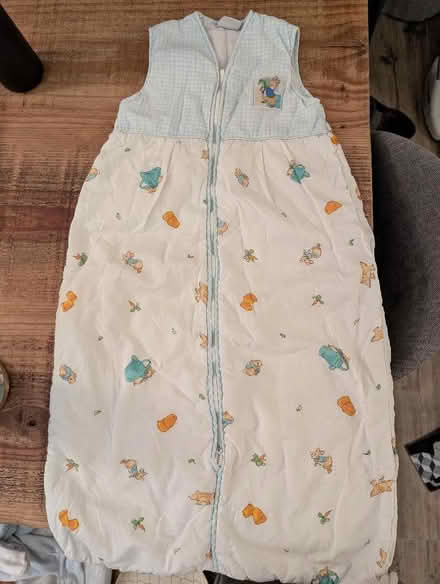 Photo of free Peter Rabbit Sleepsuit 12M+ (broken zip but lovely material) (Woking GU22) #1
