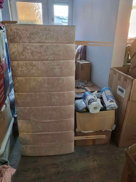 Photo of free Beige velvet headboard. Double bed size. (Havant PO9) #1