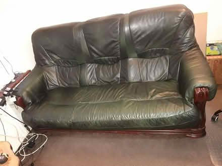 Photo of free Green leather 3 seat sofa (Glemsford CO10) #1
