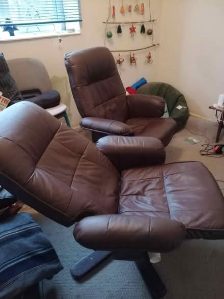 Photo of free 2 x brown leather reclining chairs (Hulme, M15) #2