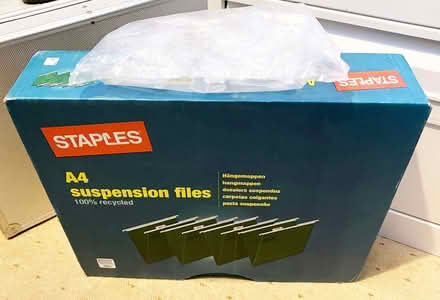 Photo of free STAPLES A4 Filing Cabinet hanging files x 50 with label tags (Edenbridge TN8) #1
