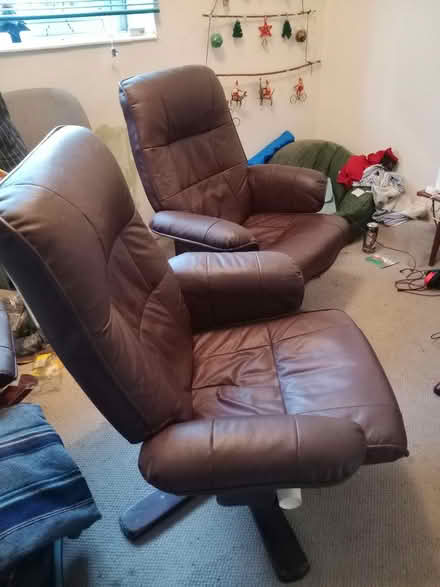 Photo of free 2 x brown leather reclining chairs (Hulme, M15) #1