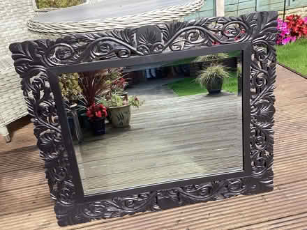 Photo of free Large mirror with carved dark wood surround (Lostock Hall PR5) #1