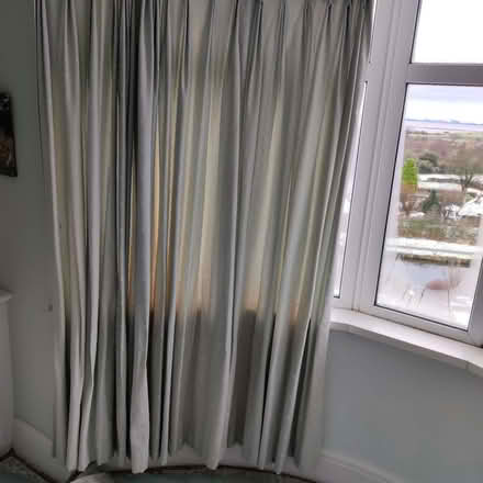 Photo of free Pair of curtains. Each 198cm high x 390cm wide. Light green. (Bolton le Sands LA5) #1