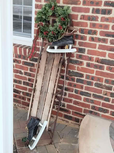 Photo of free antique sled, skates and wreath (Basking Ridge) #2