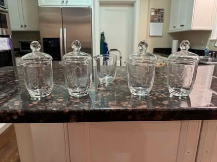 Photo of free Four glass jars w/lid & one w/o lid (Cleveland Park) #3