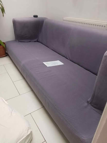 Photo of free habitat 3-seater denim-blue settee + throw (Uxbridge UB8) #3