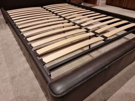 Photo of free Brown leather double bed frame (Rowlands Castle PO9) #2