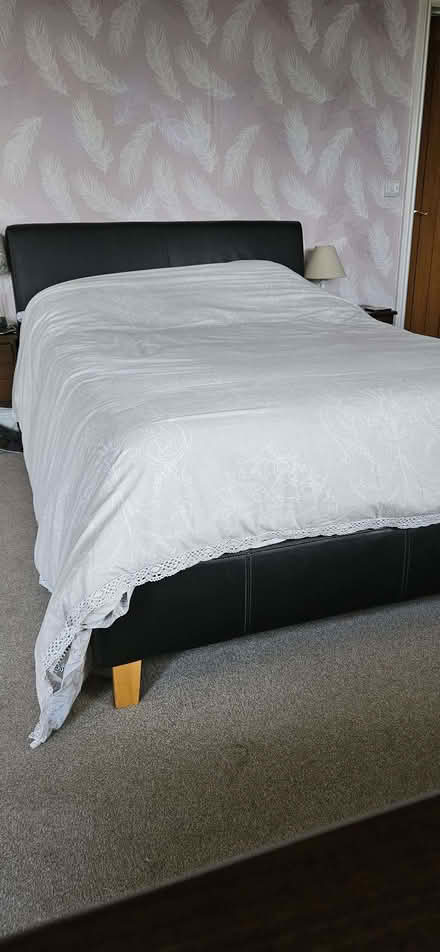 Photo of free Brown leather double bed frame (Rowlands Castle PO9) #4