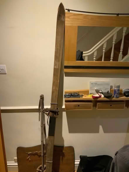 Photo of free 1950’s Pair Norwegian wooden Skis & sticks (Hersham KT12) #1