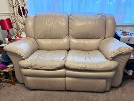Photo of free Beige leather sofa (Tq12 4ee) #1