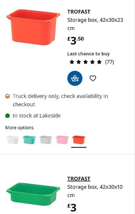 Photo of free IKEA Trofast storage boxes, 6 small green, 1lge orange (Troy Town ME1) #3