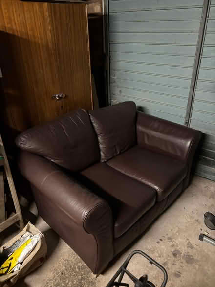 Photo of free 2 seater Brown leather sofa (HR2 Clehonger) #1