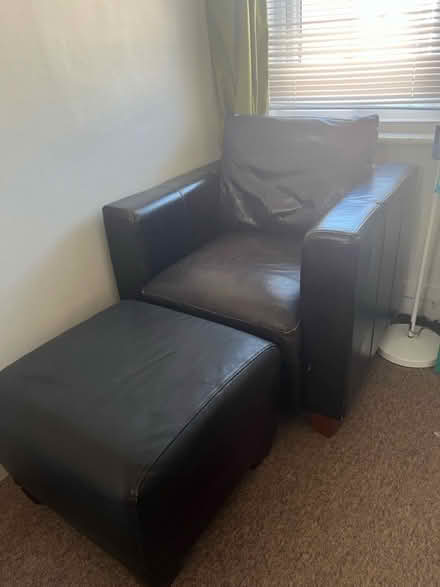 Photo of free Brown leather armchair & footstool (Fiveways BN1) #1
