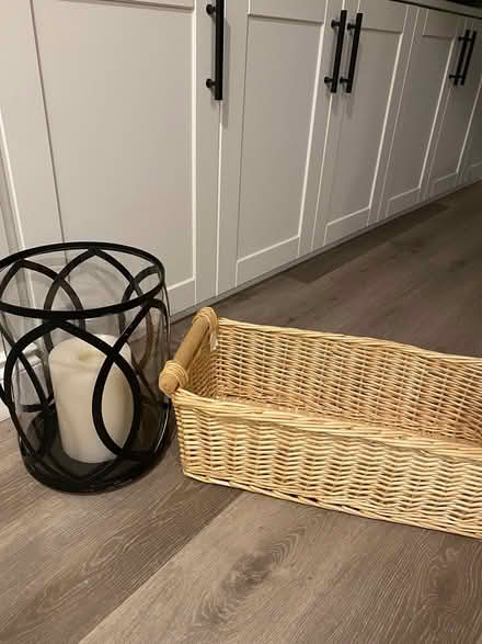 Photo of free Glass candle holder & wicker basket (Erindale) #1