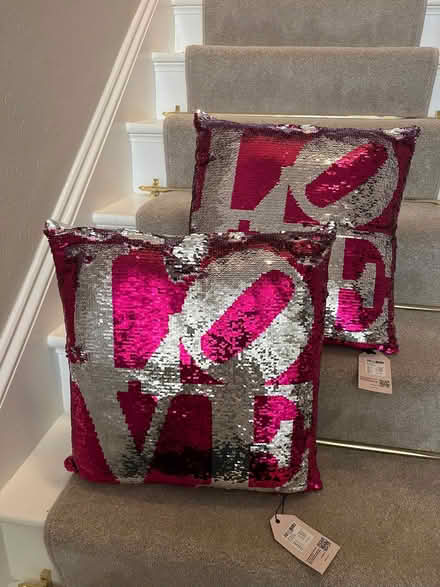Photo of free 2 brand new pink sequin cushions with LOVE design. (St Mark's GL51) #1