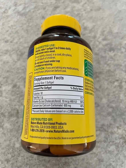 Photo of free NEW unopened Calcium 600 mg with D3 (22201) #4