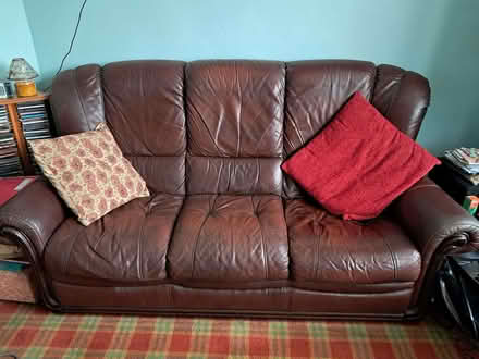Photo of free Brown 3 Seater Real Leather Settee (DA1) #3