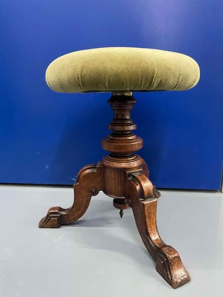 Photo of free Stool antique - green velvet cover, metal height swivel (Emlyn Gardens W4) #1