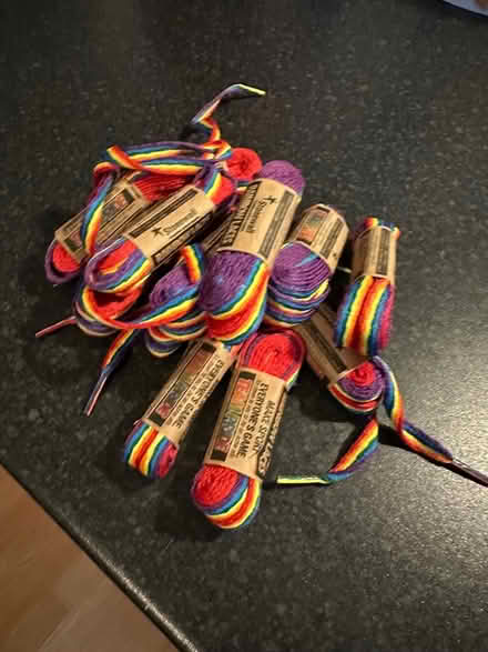 Photo of free 12 pairs stonewall rainbow laces (Stoke Newington Church Street) #1