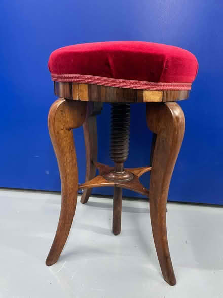 Photo of free Stool antique with RED Velvet upholstery - height adjustable (Emlyn Gardens W4) #1