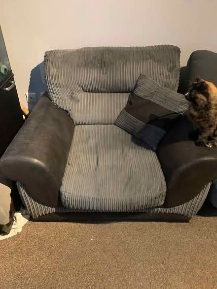 Photo of free Grey cord armchair (Hucclecote) #1