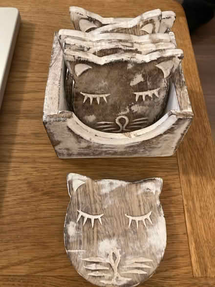 Photo of free 6 painted wooden cat coasters (Splott CF24) #1