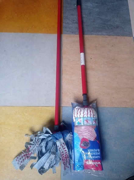 Photo of free 2 Vileda mops and a red vileda mop bucket (Fairfield LA1) #1