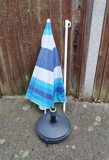 Photo of free Small blue stripey garden umbrella (CT7) #1