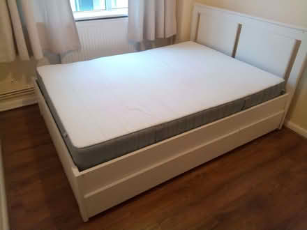 Photo of free Double bed with IKEA mattress + storage (E5) #1