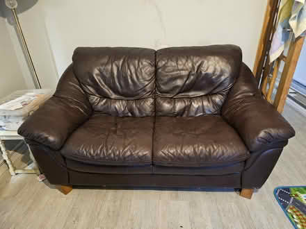 Photo of free 2 seater brown leather sofa (Crawley down RH10) #1