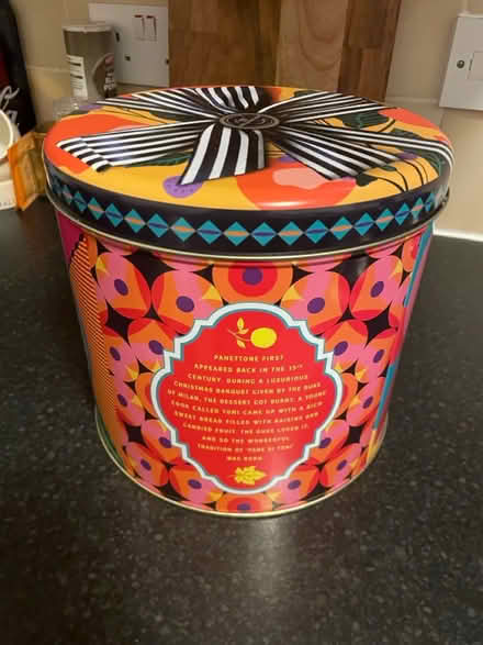 Photo of free Big colourful round tin with lid (L8) #4