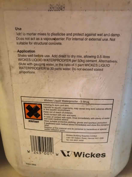 Photo of free Liquid waterproofer for mortar (Dereham Rd area NR2) #3