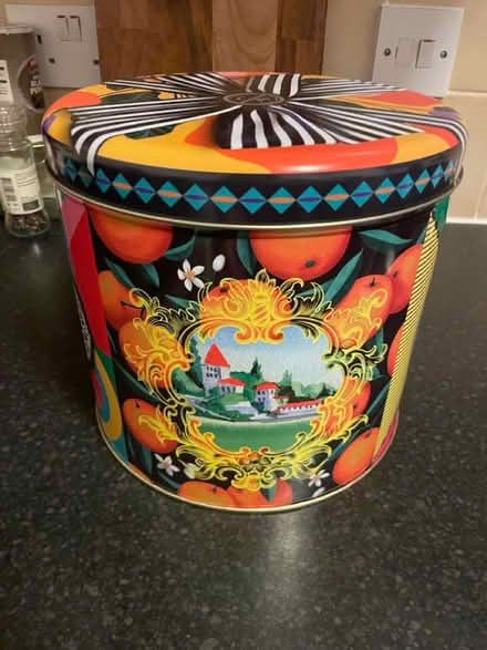 Photo of free Big colourful round tin with lid (L8) #3