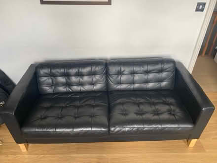 Photo of free Black leather sofa (Walthamstow E17) #1