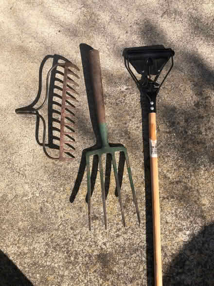 Photo of free Garden tool heads + mop handle (Cambrian) #1