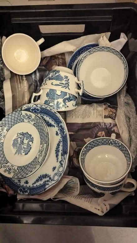 Photo of free Tea cups, saucers, small plates in blue and white pattern (Balsall Heath B12) #1