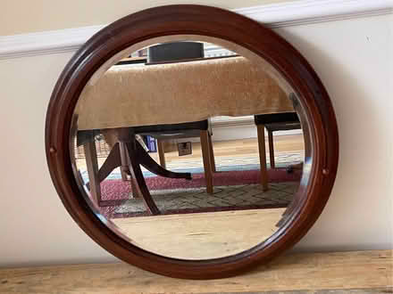Photo of free Old dark wood round mirror - frame needs glueing. (Sanderstead CR2) #1