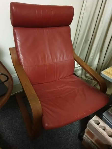 Photo of free 2 Ikea Red leather and wood chairs and matching footstool (Chorley Moor PR7) #2
