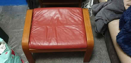 Photo of free 2 Ikea Red leather and wood chairs and matching footstool (Chorley Moor PR7) #4